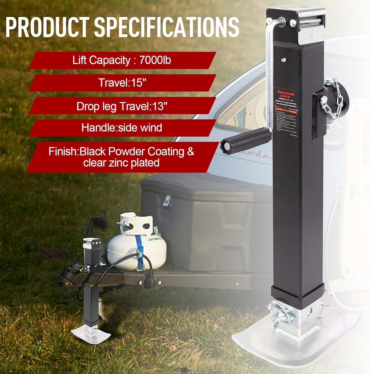 8,000 Lbs Heavy Duty Square Trailer Jack, Weld-On Pipe Mount Swivel Jack with 28" Lift Range