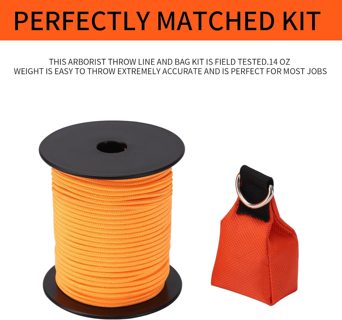 Arborist Throw Weight and Line Kit, 164’ Ultra Slick Polyester Rope and 14Oz Throw Weight
