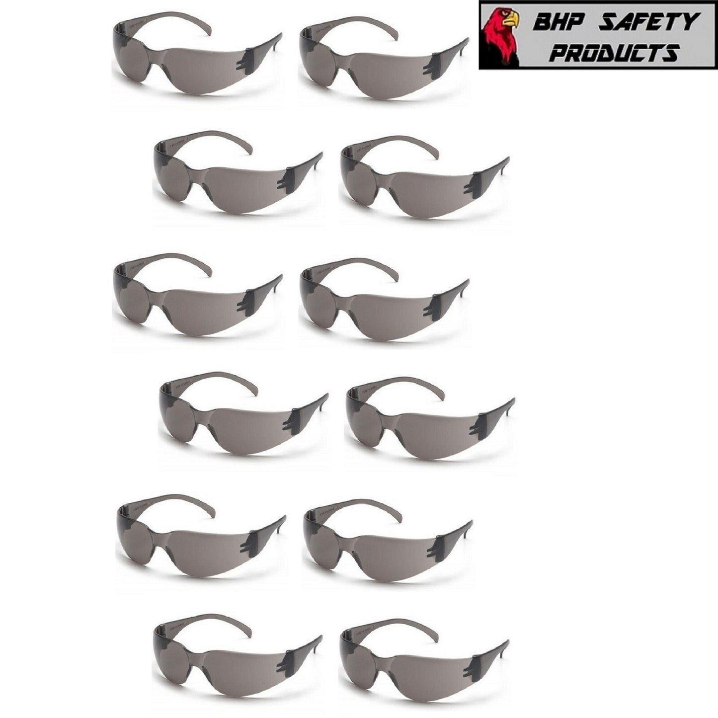 12 Pack Safety Glasses Protective Grey SMOKE Lens Z87
