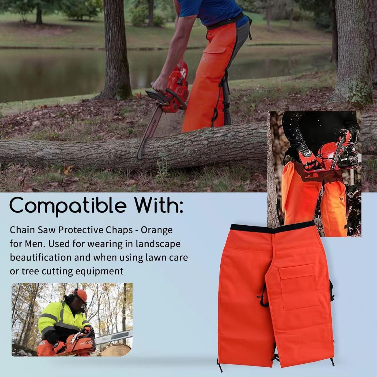 Chainsaw Safety Chaps – Protective Orange Logging Chaps for Men, Adjustable 22–39" Waist