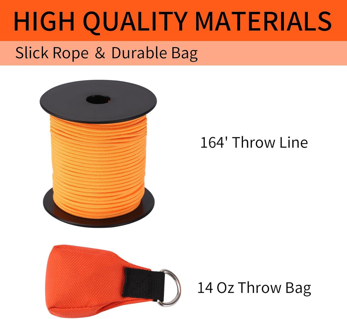 Arborist Throw Weight and Line Kit, 164’ Ultra Slick Polyester Rope and 14Oz Throw Weight