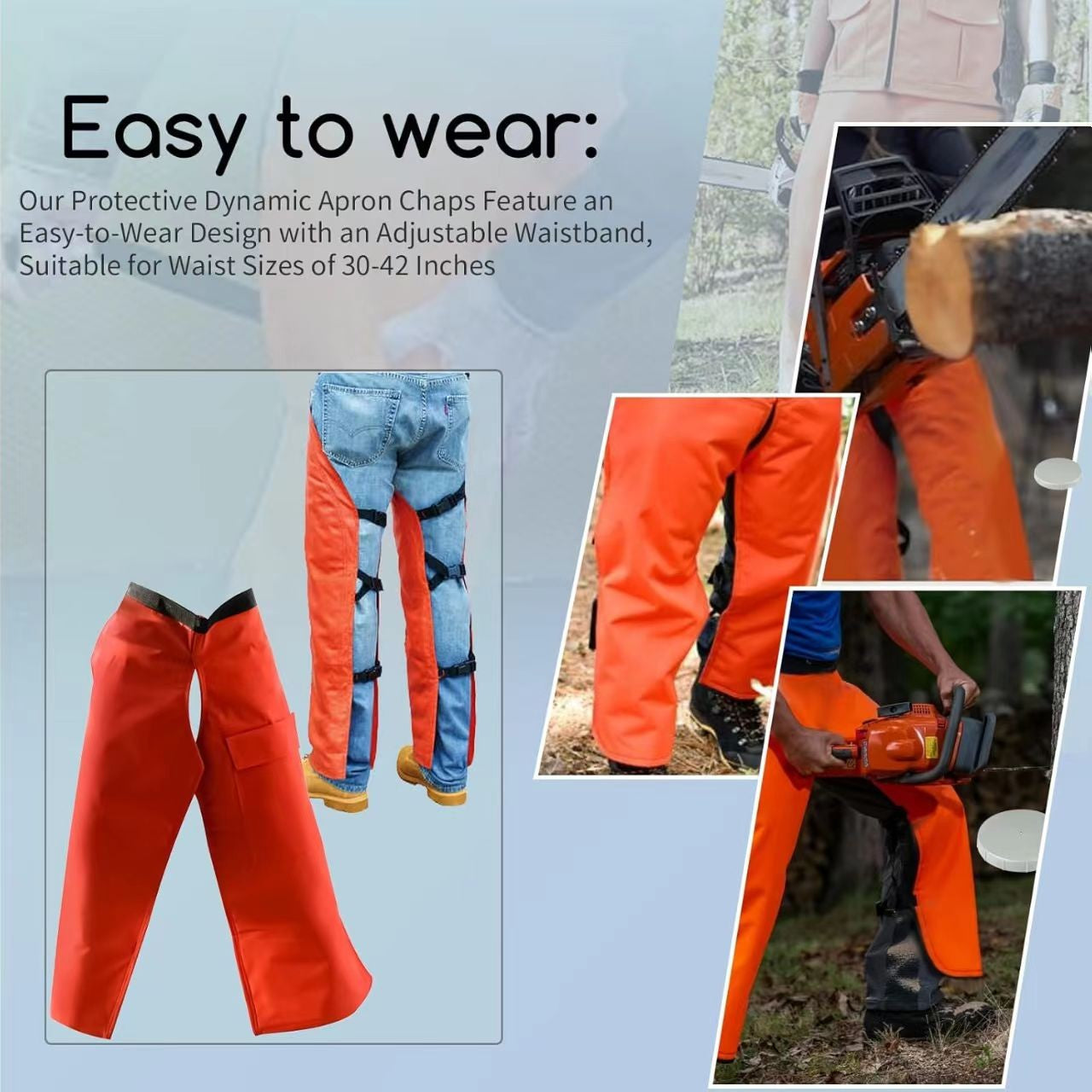 Chainsaw Safety Chaps – Protective Orange Logging Chaps for Men, Adjustable 22–39" Waist