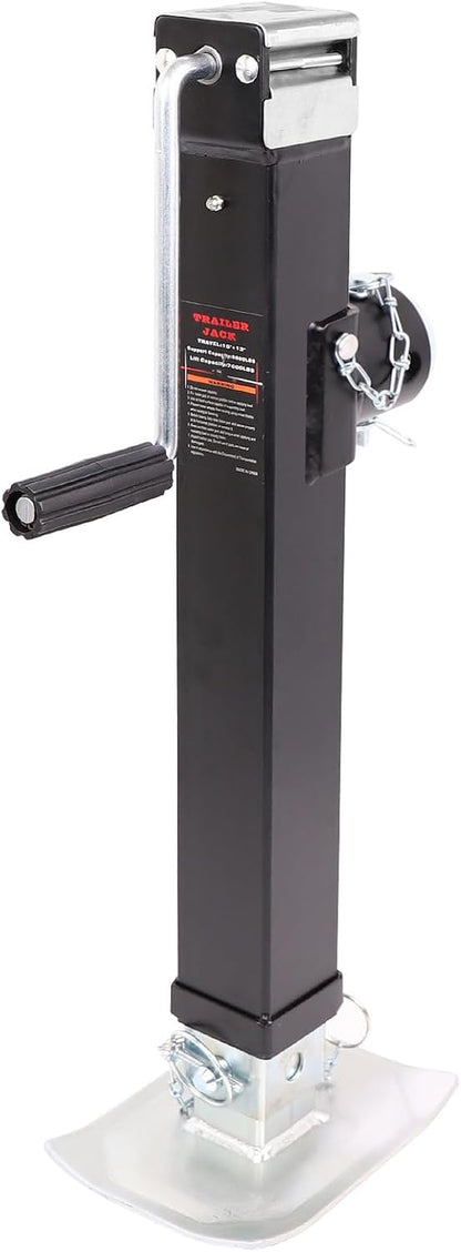8,000 Lbs Heavy Duty Square Trailer Jack, Weld-On Pipe Mount Swivel Jack with 28" Lift Range