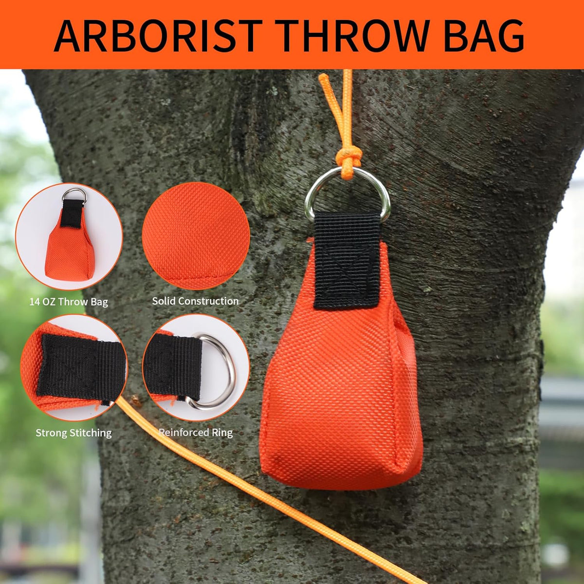 Arborist Throw Weight and Line Kit, 164’ Ultra Slick Polyester Rope and 14Oz Throw Weight