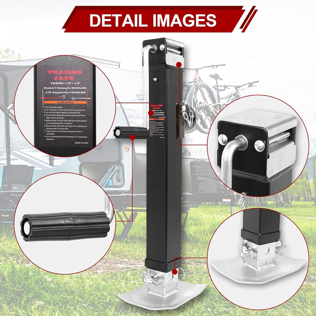 8,000 Lbs Heavy Duty Square Trailer Jack, Weld-On Pipe Mount Swivel Jack with 28" Lift Range